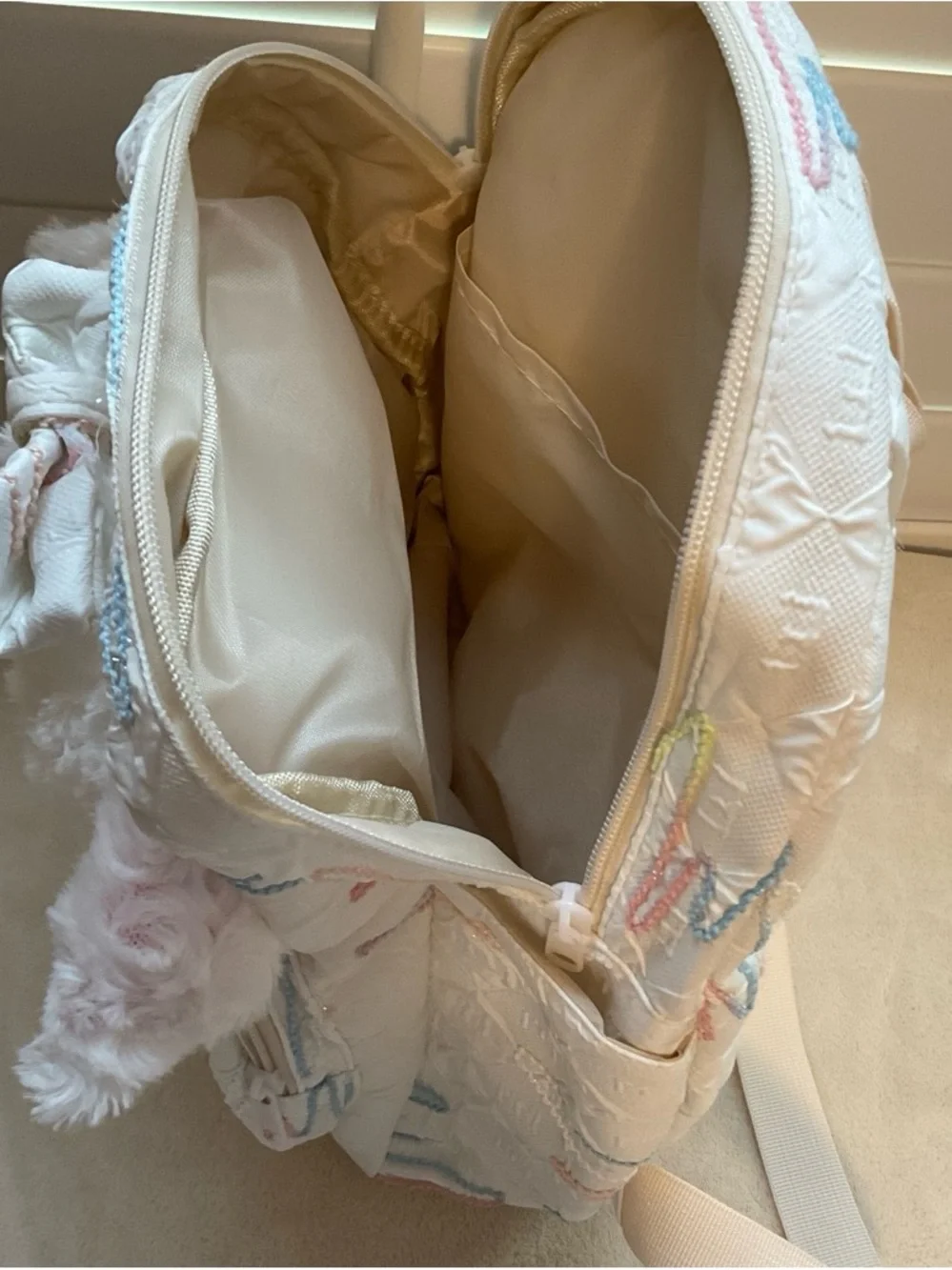 Plush Lamb Kids Backpack - White with Pastel Accents